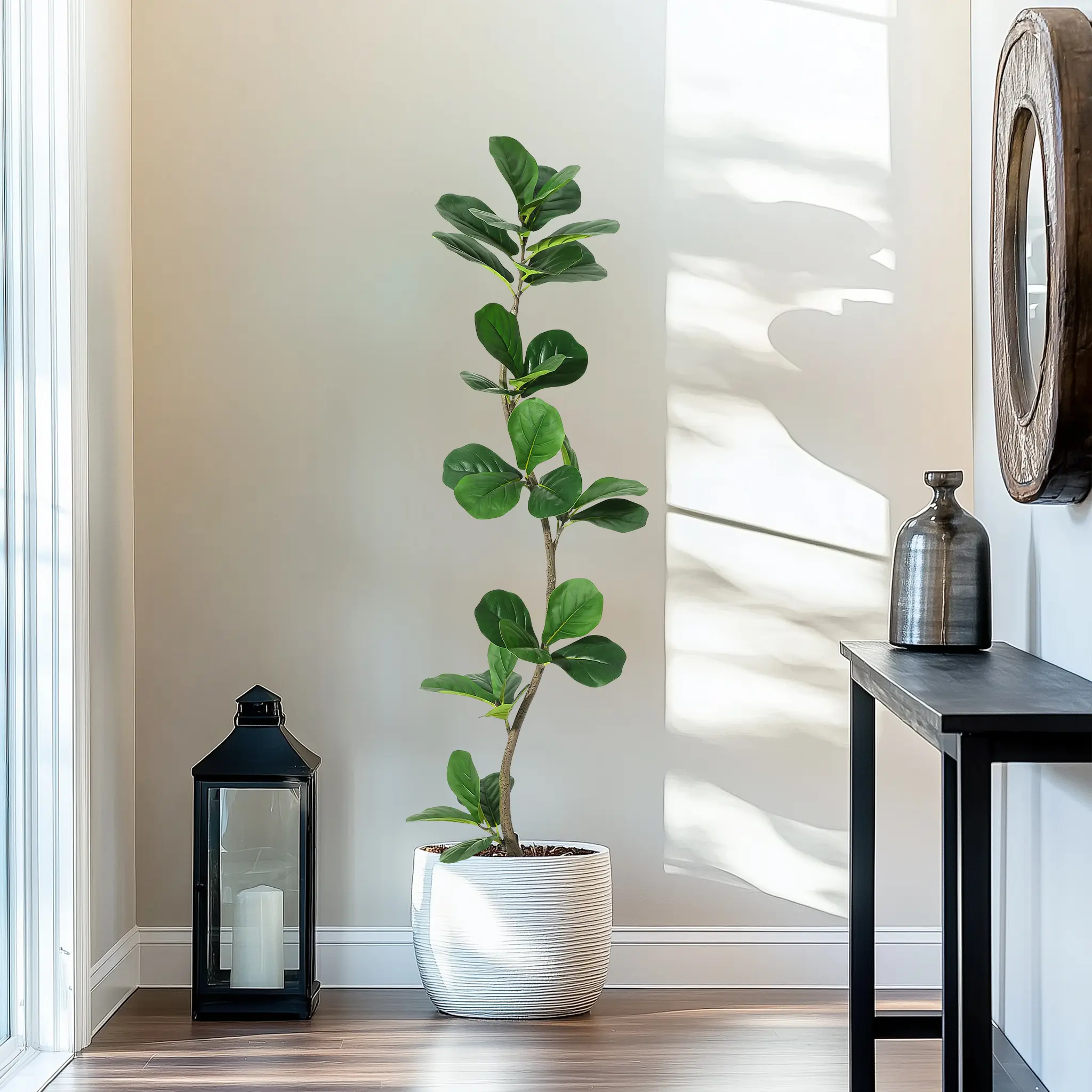 Artificial Fiddle Leaf Fig Tree Faux Plants Indoor Faux Floor Plant Artificial Trees Indoor,Large Floor Plants,Real Touch Rubber Tree for Home Decor Decorative Fruit Lightweight Nature Ornaments 5Ft,dorm essentials
