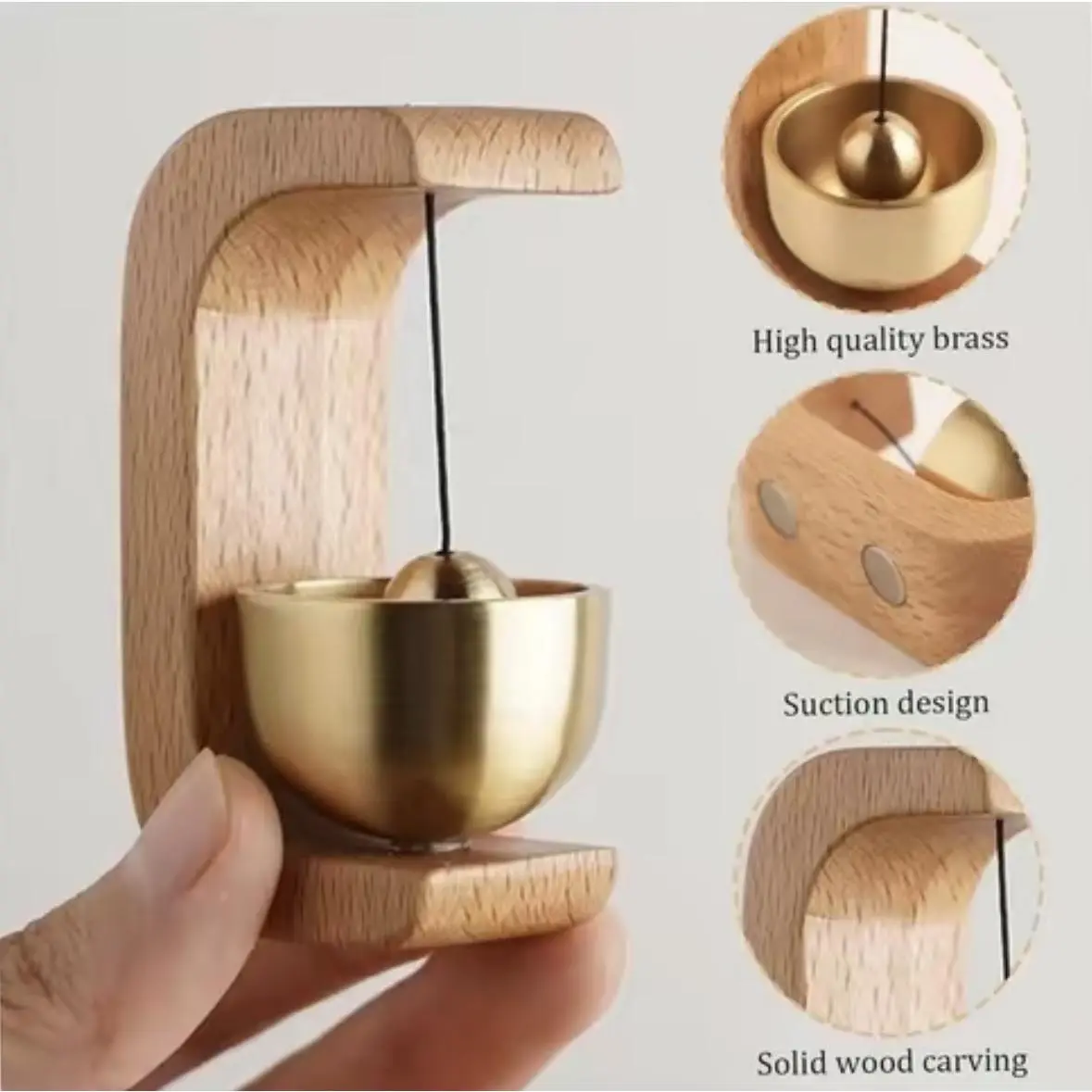 Traditional Vintage Wooden Acoustic Chimes with Pure Brass Striking Bells - Compact Size Doorbell, Eco-Friendly Finishes, Magnetic Mount Reminder, Suction-Type Dopamine Decor for Indoor Use, Housewarming Gifts