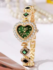 New Trendy Full Moon Heart Dial Women's Watch, Fashion Korean Quartz Watch, Student Steel Band Small Rhinestone Wristwatch