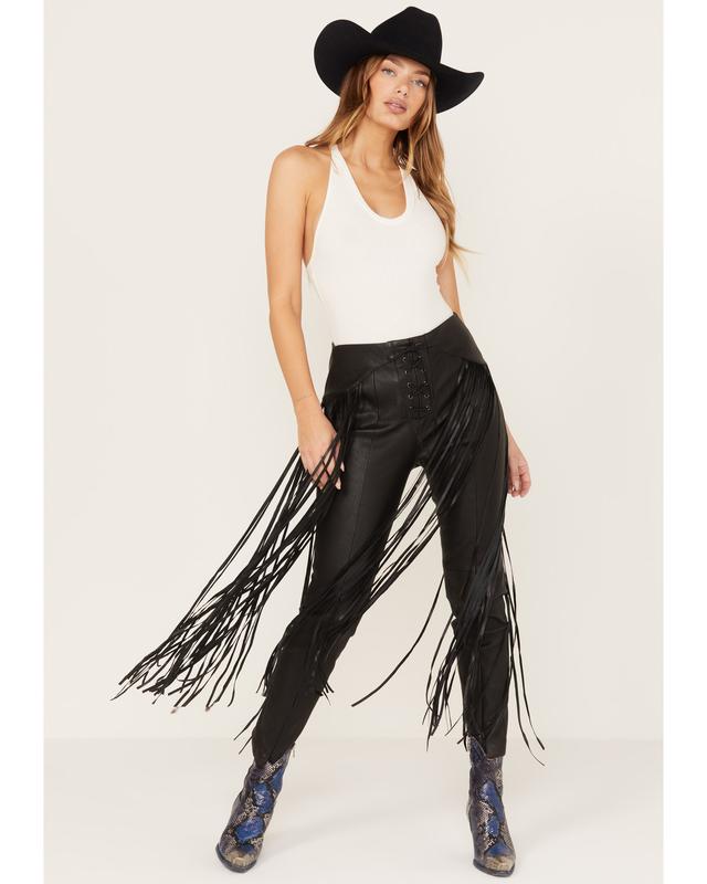 Wonderwest Women's Leather Fringe Pants - Wwho22p3