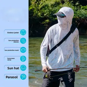 Camouflage fishing sunscreen clothing men's ice silk summer ultra-thin face covering outdoor fishing anti-ultraviolet breathable sunscreen clothing men