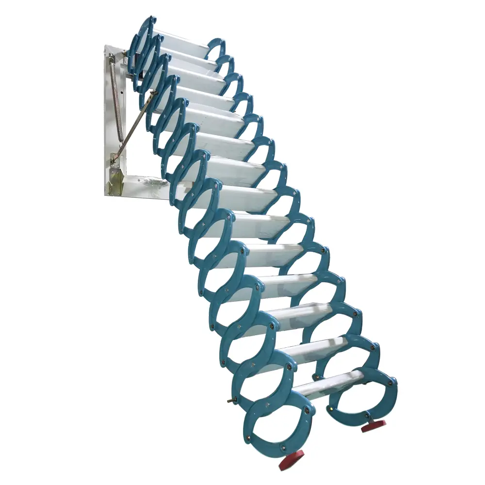 Yokoma Blue Narrow Wall Mounted Loft Wall Ladder Al-Mg alloy folding ladder Height 11.5feet Weight bearing 660 lbs