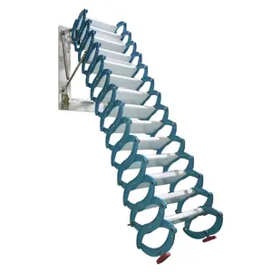 Yokoma Blue Narrow Wall Mounted Loft Wall Ladder Al-Mg alloy folding ladder Height 11.5feet Weight bearing 660 lbs