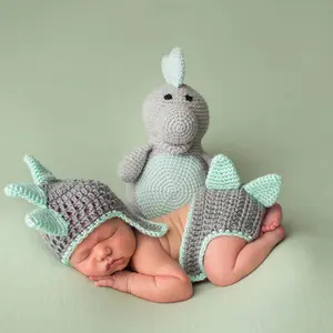 Newborn Knitted Animal Dinosaur Boy Photography Costume Set Props Baby Hundred Days Photo Infant Party Easter Gift Suitable for Girls Boys