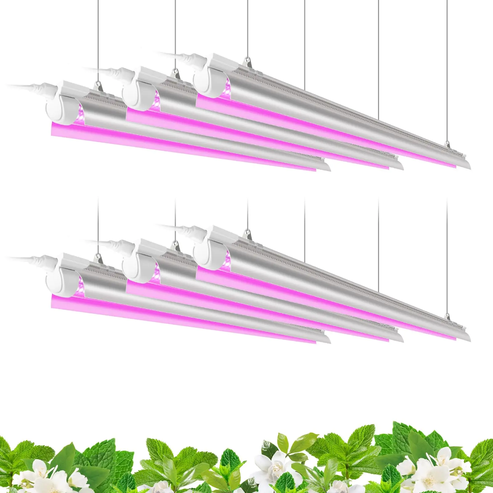 Barrina T8 LED Grow Light 4FT, 252W(6 x 42W), Full Spectrum, V-Shape with Reflector, Linkable Design, V-Shape with Reflector Combo, Pink, 6 Packs