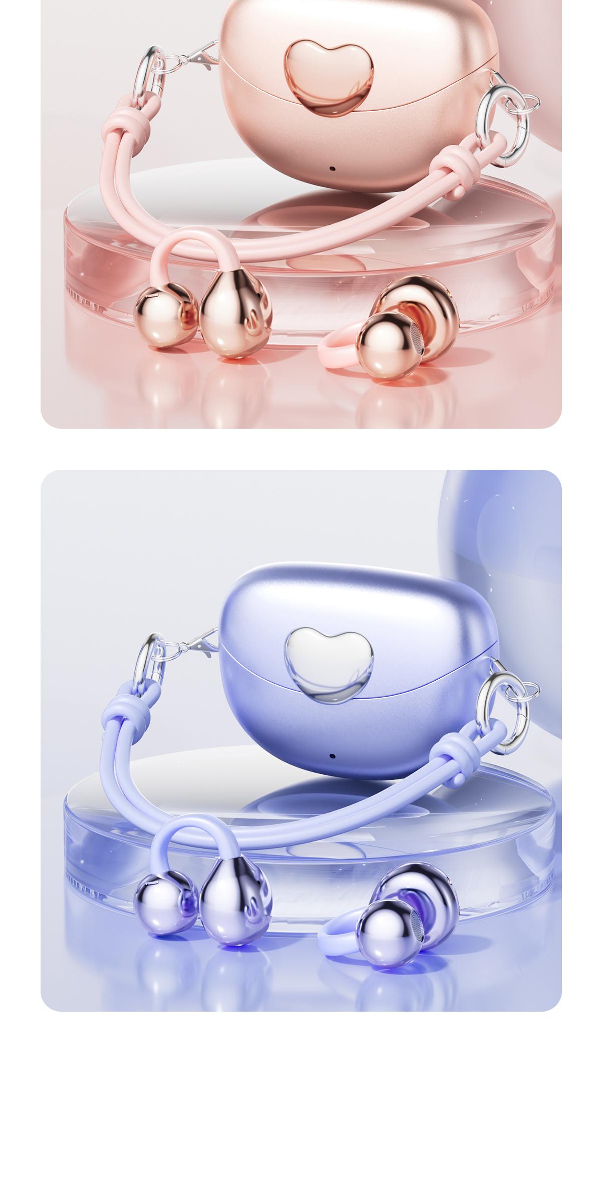 Chengruida M106 Cute Heart Shaped Bag Open Ear Clip-On Headphones, Panoramic Surround Sound Bluetooth Earbuds for All-Day Wear