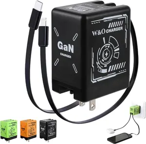 45W GaN Charger Fast Charger,Retractable Phone Charger Wall Plug with Lightening and Type-C Cables,for iPhone16/15/14/13/12/11 Series, Galaxy S25/24,Android and More