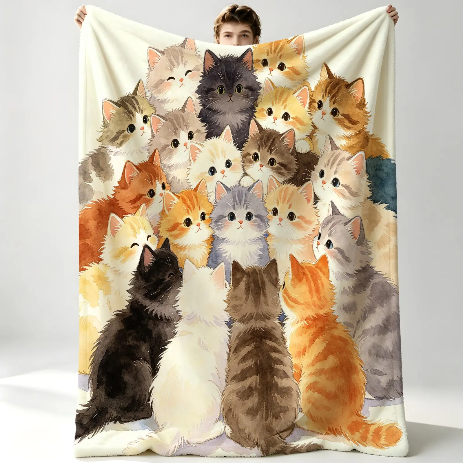 Cozy Healing Multi-Cat Fleece Blanket, Ultra Soft Microfiber Fabric, Lightweight Portable & Multi-functional, Machine Washable, Perfect for Car, Office Nap, Travel, Holiday Gift, Cozy Throw Blankets