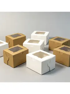 20/15/10/5/1pcs 3 Inch Square Cake Boxes, One Piece Easy Folding Window Packaging for Pastries Cookies