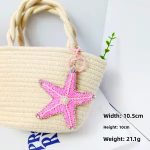 Summer Bag Charm Handmade Beaded Ocean Life Embroidery Shell Turtle Luxury Rhinestone Starfish Pendant for Women Cute Creative Student Accessory