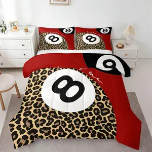 All Season Leopard 8 Ball Quilted Comforter Set, Include One Quilt Core and 1/2 Pillowcases, No Fade No Pilling, Retro Print Cozy Bed Set for Bedroom