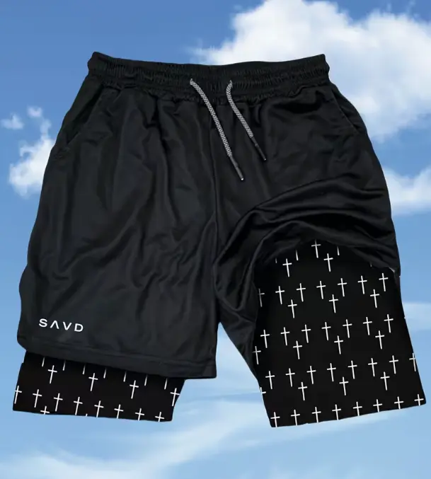 Women's 2 in 1 Workout Shorts Cross John 3:16 Print Undeniable Double Layer Running Shorts Anti Chafe Gym Athletic Shorts
