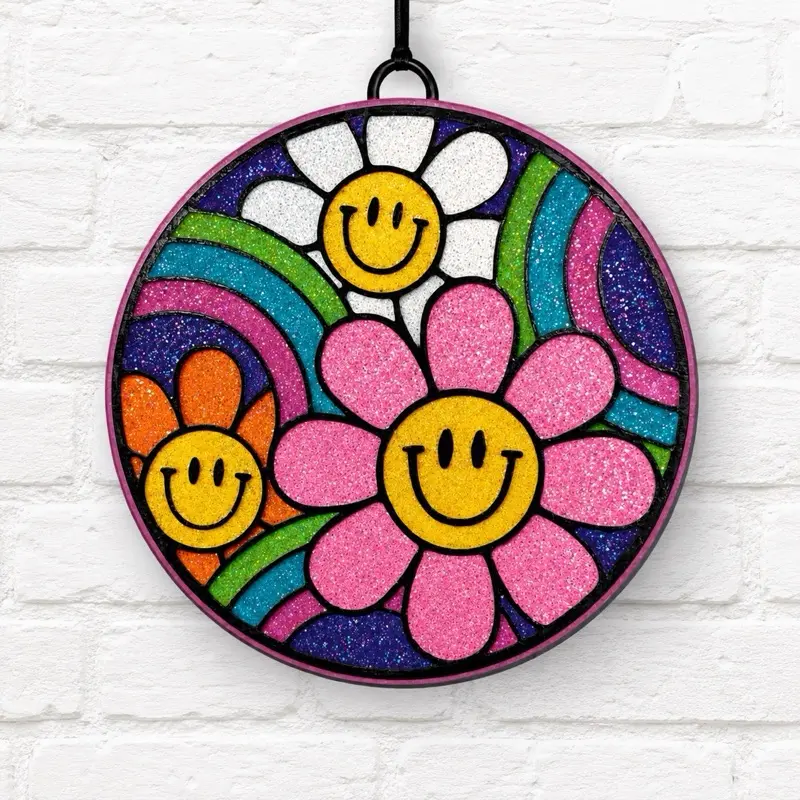 Smiley Flower Car Freshie – Retro Hippie Smiley Face Car Air Freshener