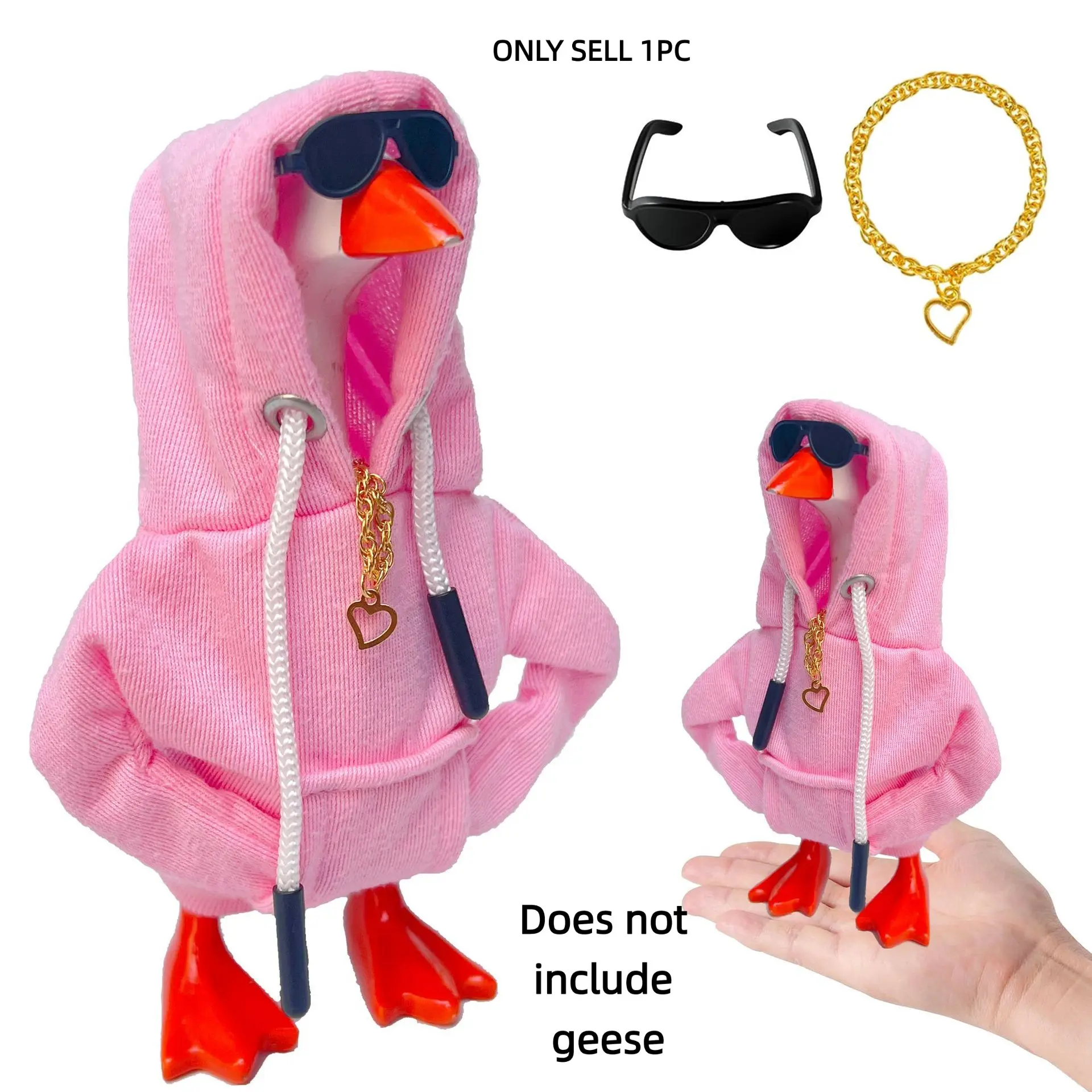 Desk Duck Costume Set, 7 Inch Duck Doll Hoodie, Doll Clothes, Doll Clothing Set, Sunglasses, Necklace, Fun Office Desk Home Decor, Includes Accessories, No Duck Included, Doll Outfit