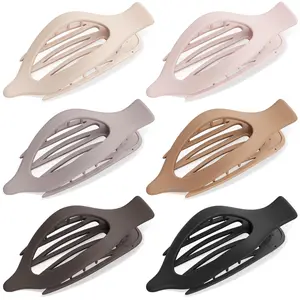 6-Pack Large Women's Girls Flat Hair Clips, French Concord Style Claw Clips Suitable for Thick and Thin Hair, Comfortable Curved Flat Clips, Matte Non-Slip Strong Hold Hair Accessories, Neutral Colors
