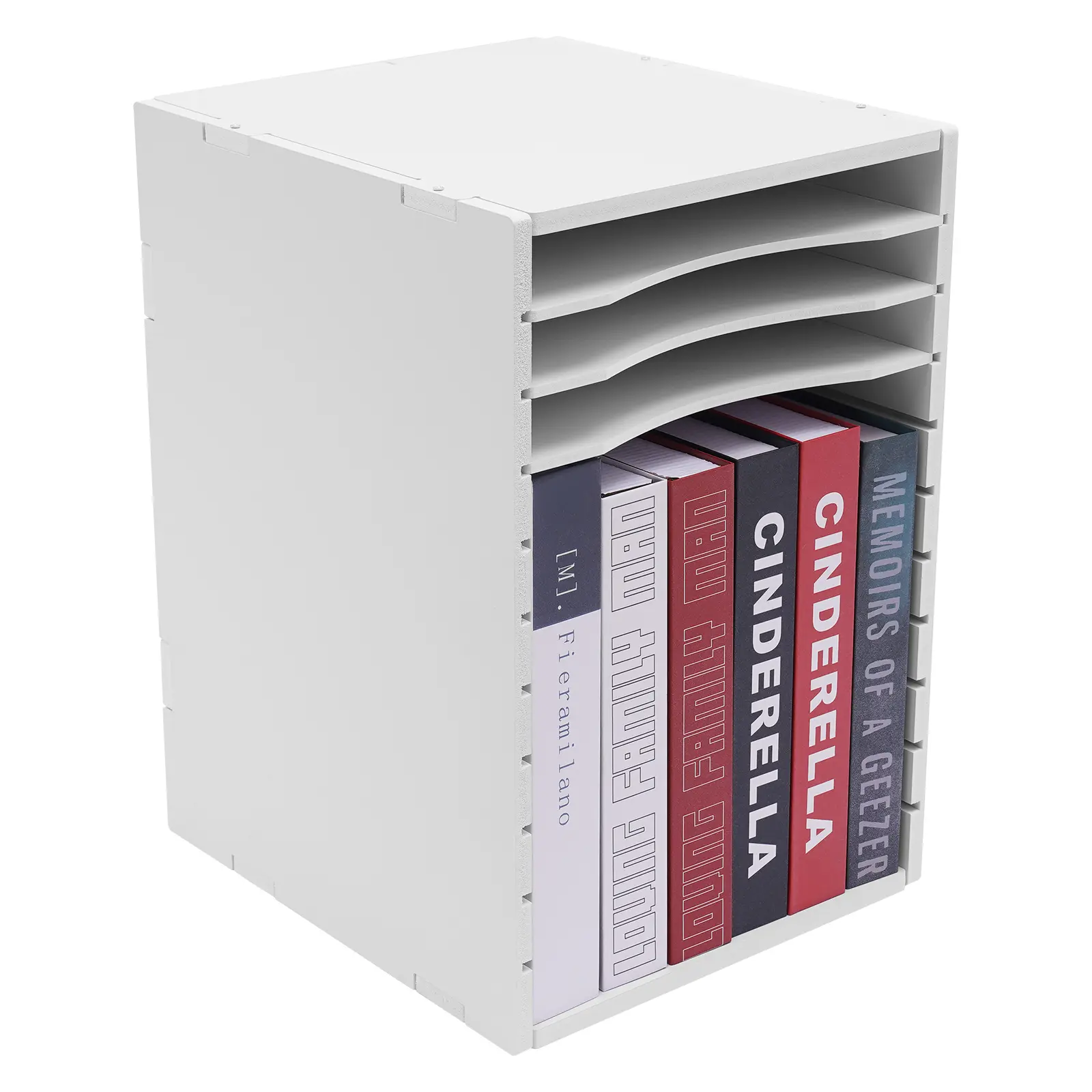 11 Compartment Vertical Desktop File Organizer Letter Size Document Sorter for Office Home School White Composite Panel PVC Finish 132 lbs Capacity