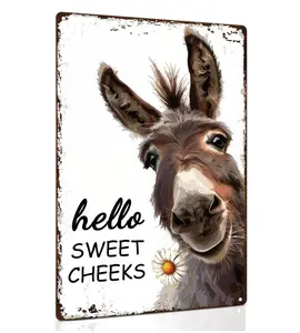 Western Bathroom Decor Vintage Donkey Gift - Funny Bathroom Restroom Toilet Decoration - Hello Sweet Cheeks Metal Sign 8x12 Inch