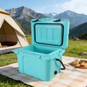 25QT Portable Cooler – Insulated Hard Cooler with Bottle Opener, Cup Holder & Fish Ruler – 5‑Day Ice Retention for Fishing, Camping, Beach, Tailgate – Great Gift for Men – Multiple Colors (Turquoise/Orange/Blue/Grey)