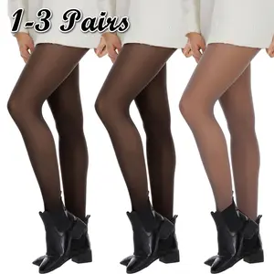 【Not Fleece Lined】1-3 Pairs Women's High Waist Basic Solid Minimalist Pantyhose Leggings Lady Casual Comfy Soft Stretch Stockings for Summer Spring Fall Winter Daily Womenswear Valentine's Day Gift (Suitable 15-20℃)