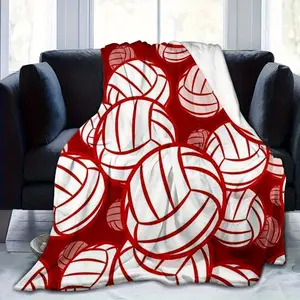 USA Warehouse 280GSM Heavyweight Volleyball Pattern Blanket - Soft Flannel Throw with Red & White Team Colors, All-Season Comfort for Bed, Sofa, Travel & Sports-Themed Rooms, 4 Sizes (30x40in to 60x80in) - Ideal Gift for Volleyball Fans