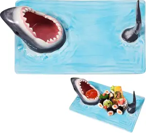 Shark Sushi Plate - Hand-Painted Ceramic - Lead-Free - Food-Safe Materials Aesthetic