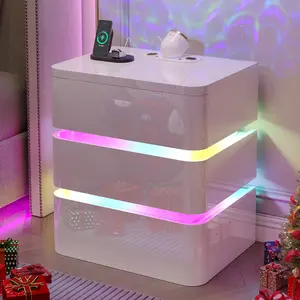 Vlsrka Smart Nightstand with Floating LED Strip, Motion Sensor Light, Hidden Storage and 3 Spacious Drawers for Bedroom