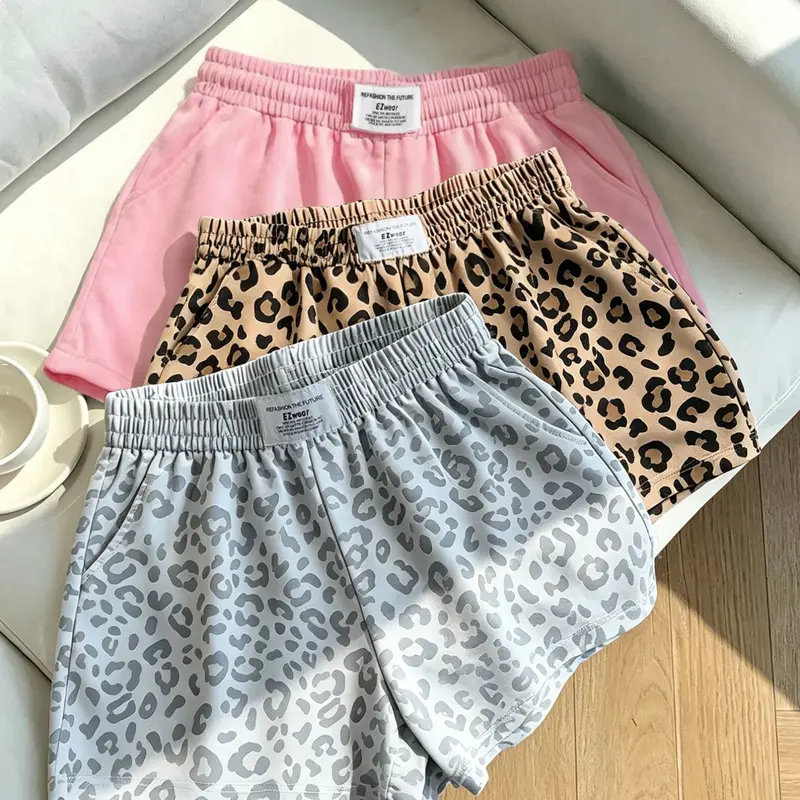 3-Pack American Retro Leopard Print Shorts for Women, Casual Loose-Fit Elastic Waist, Summer Fashion Everyday Wear, Womenswear, Casual Fashionable Shorts