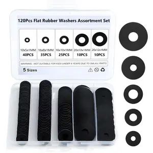 120pcs Flat Rubber Washer Assortment Kit | 10/16/18/20/22mm (5 Sizes) | Durable Vibration-Absorbing Sealing Pads for Faucets, Garden Hoses, Plumbing & Shower Heads