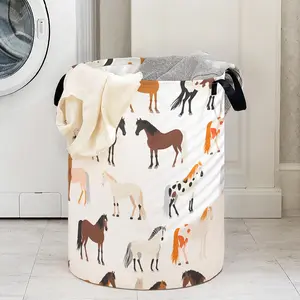 Durable Laundry Basket with Horse Print Design, Reusable Foldable Clothes Storage Bin, Large Capacity Toy Organizer for Home Use, Collapsible Laundry Hamper