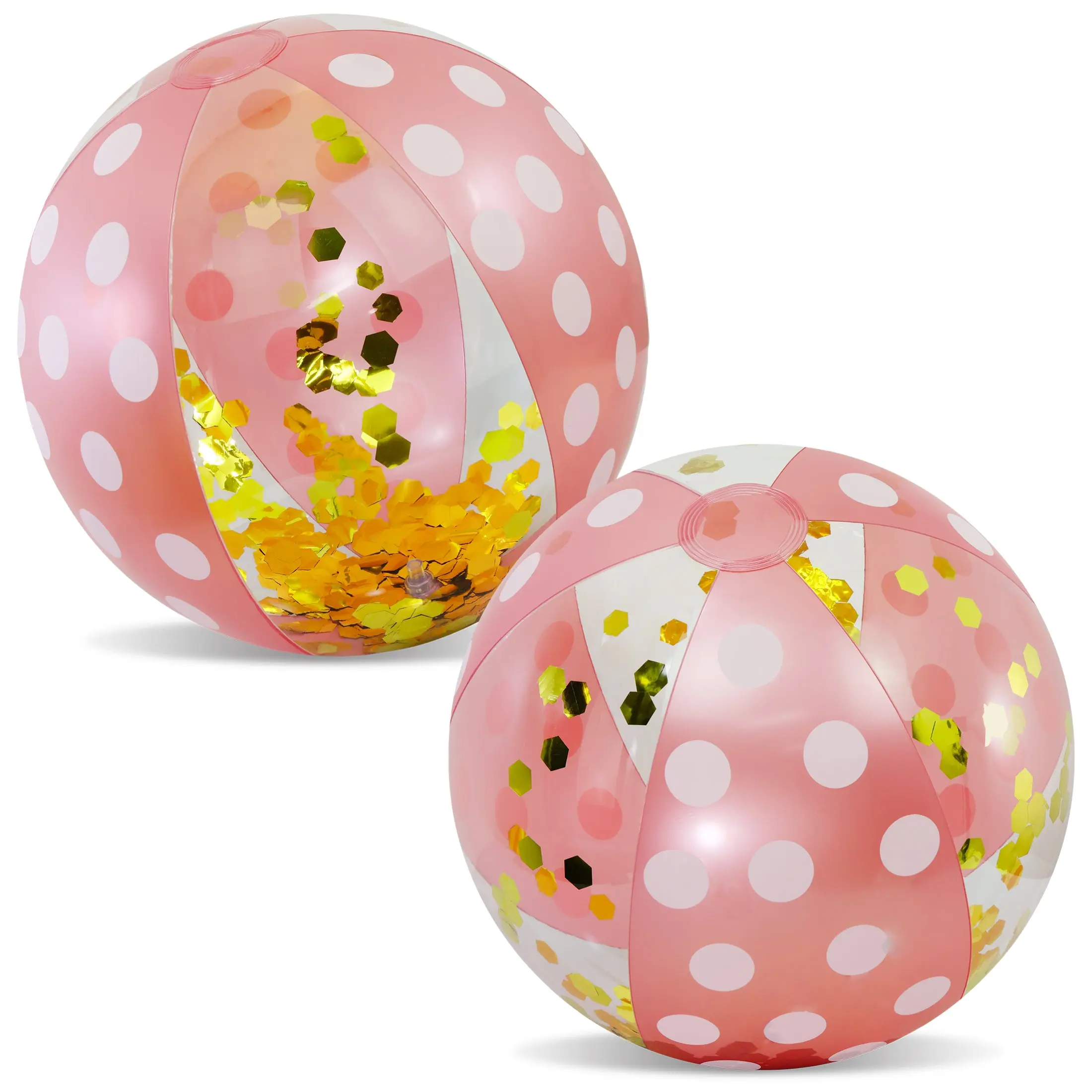 POZA 2-Pack Rose Gold Polka Dot Inflatable Beach Balls - 16in UV-Resist PVC Sports Pool Toy, Easy-to-Clean Outdoor Water Toy for 6-8 Years, Bright Design, Includes Repair Patch, Not Applicable