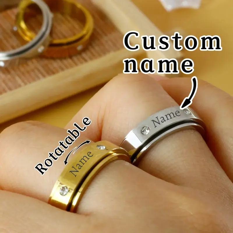 Personalized Rings For Women, Custom Name Rings For Men, Rotatable Ring, Promise Rings For Couples, Customized Couples Rings,