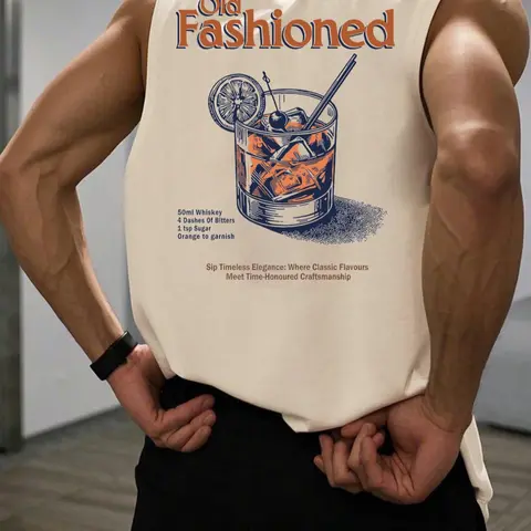 Men's Cartoon Glass Print Round Neck Muscle Tank Top, Regular Fit Casual Crew Neck Top for Summer, Fashion Men's Clothes for Daily Wear, Tank Tops Workout, Sleeveless Tank Top