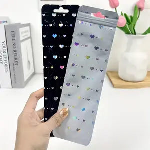 100pcs Holographic heart-shaped self-sealing bags - Colorful glittering Yin-Yang design, suitable for jewelry, accessories and gift packaging, accessory storage, holographic pattern Valentine's Day decoration, Self Adhesive Wrap