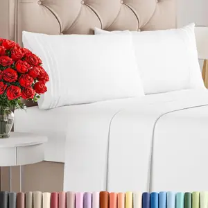 Queen Size 4-Piece Cooling Bed Sheet Set - Ultra-Soft Hotel Luxury White Bedding - Deep Pockets & Wrinkle-Free - Oeko-Tex Certified Breathable Sheets