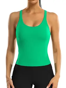 Attraco Women Ribbed Tank Top Workout with Built in Bra Yoga Racerback Crop Tops Tight Fit Lightweight Activewear Soft Breathable Vest