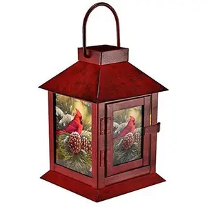 Wintertime Cardinal LED Lantern 6.5 Inch Battery Operated Christmas Tabletop Holiday Decor Rustic Home Accent