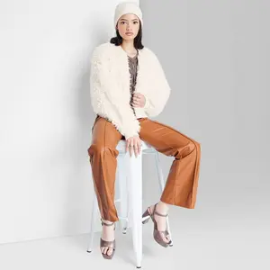 Women's Faux Fur Topper Jacket - Wild Fable Almond S