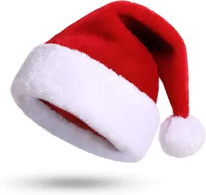 JollyTop Xmas Hat (2pc) - Red Velvet Santa Hat with White Trim and Pom Pom for Festive Holiday Wear