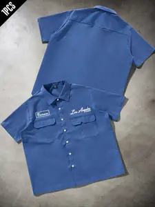 Men's Loose Letter Print Pocket Shirt, Casual Classic Short Sleeve Collared Top for Summer, Fashion Men's Clothes for Daily Wear, Pajamas