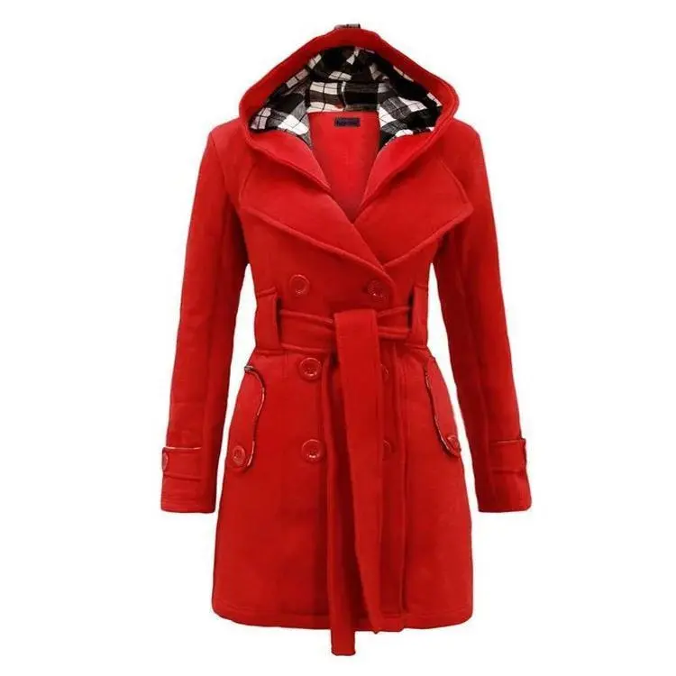 Wool Jacket Fur Collar Slim Outwear Women's Winter Trench Coat