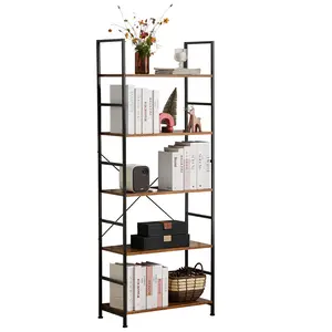 【Deal】Sweet Furniture 5 Tier Bookshelf: Modern Industrial Corner Storage Organizer for Bedroom, Home Office-Tall Bookcase for Books, Garage Kit, CDs, Movies