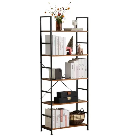 【Deal】Sweet Furniture 5-Tier Stable Metal Frame Bookshelf - Corner Shelf with Anti-Scratch Coat, Antitip Wall Mount Kits, 30 lbs per Panel Storage, 11.81"d x 23.62"w x 62.2"h, Easy Assembly for Living Room Decor