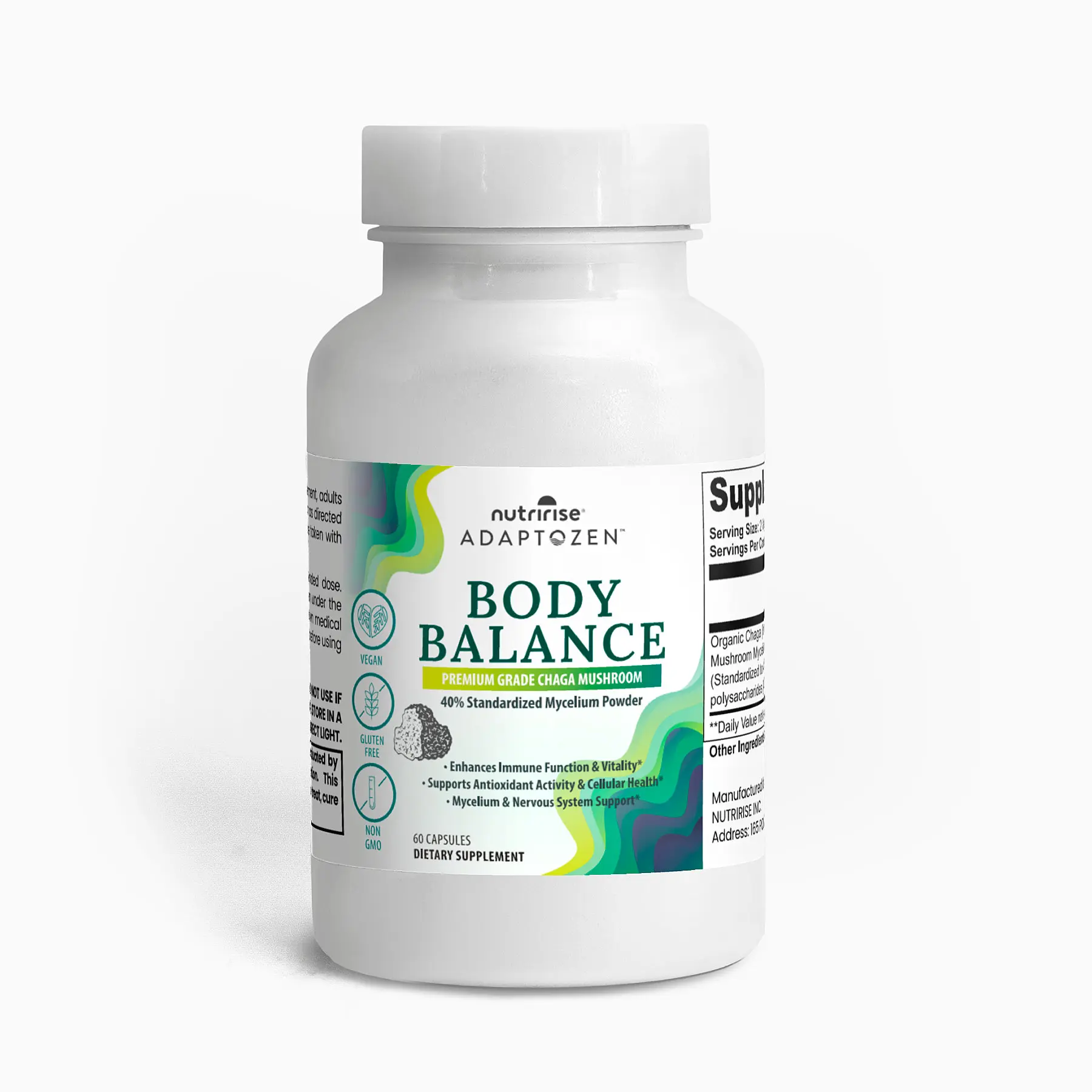 AdaptoZen Body Balance Premium & Organic Chaga Mushroom With 40% Mycelium Powder For Immunity, Body & Gut