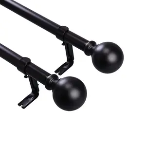 42"-126" Adjustable Curtain Rod Sets, Black, Round Finials