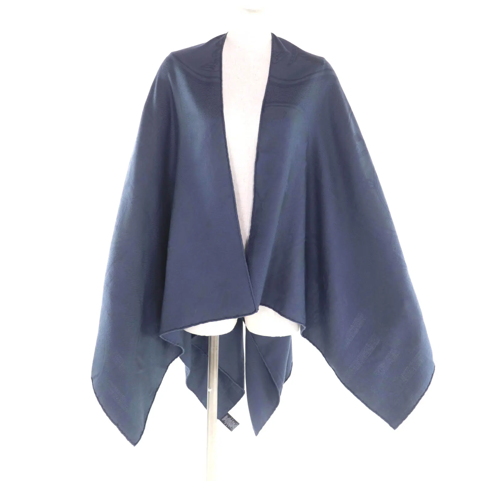 Pre-owned HERMÈS Cashmere Small Leather Goods Exlibris Leather Poncho