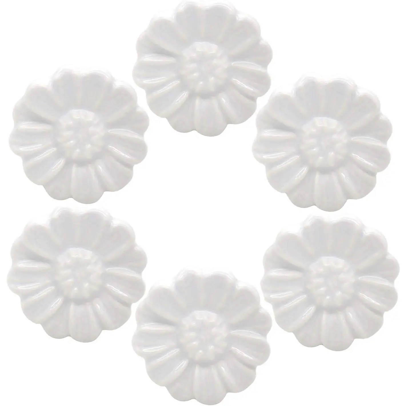 6 count Vintage Floral  Ceramic Dresser Drawer Knobs Elegant Cabinet Cupboard Door Hardware Pull Handles w/Screws White