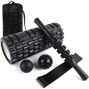 6 in1 Foam Roller Set, Trigger Point Foam Roller, Yoga Stick, Massage Ball, Fixation Ball, Fitness Stretching Strap, Carrying Bag, Towel for Deep Muscle Massage Pilates Yoga