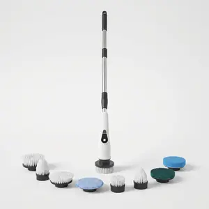 Electric  Brush  Cleaner,Electric Spin Scrubber with 8 Replaceable Brush Heads, Adjustable Long Handle (26"-45"), 5-Speed Power Scrubber for Bathroom, Kitchen, Grout & Car Cleaning - Cordless & Rechargeable