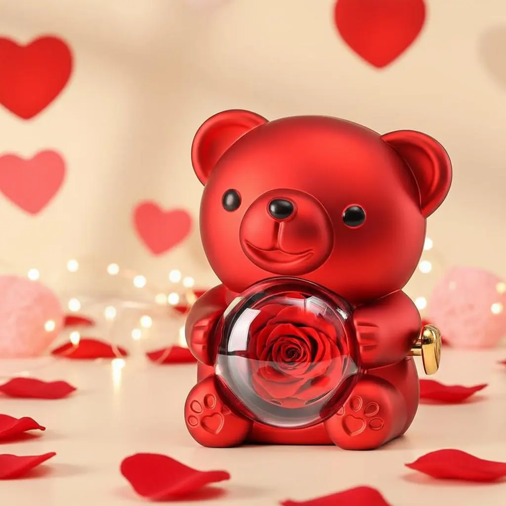 Cute Rose Bear and Heart-shaped Pattern Necklace - A Mother's Day- Rose Bear Toy Gift - Give to Mother - Eternal Rose Bear Gift