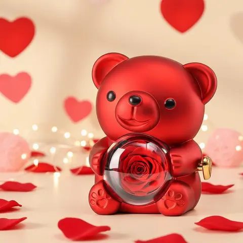 Cute Flower Rose Bear & Heart-Shaped Pattern Necklace Gift Set - 2025 Ceremony, Birthday Present, Ideal for Gifting, Romantic Home & Festive Party Supplies